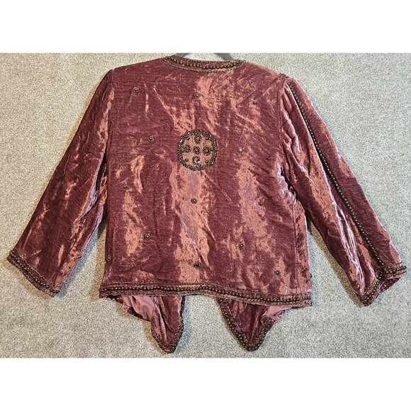 Boston Proper Gypsy Boho Beaded Mauve Velour Jacket Short 3/4 Sleeve Women's XS - Picture 13 of 13